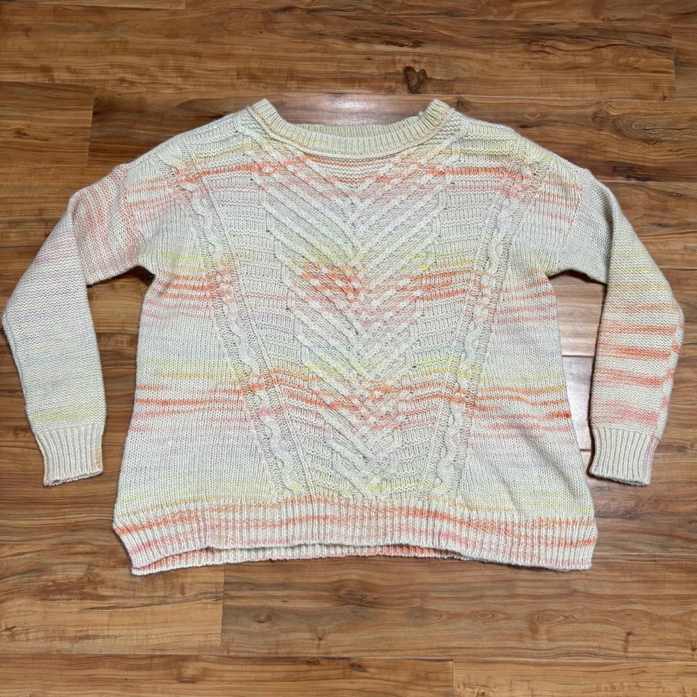 American Eagle‎ Cable Knit Sweater Striped Pastel Crew Neck Pullover Large